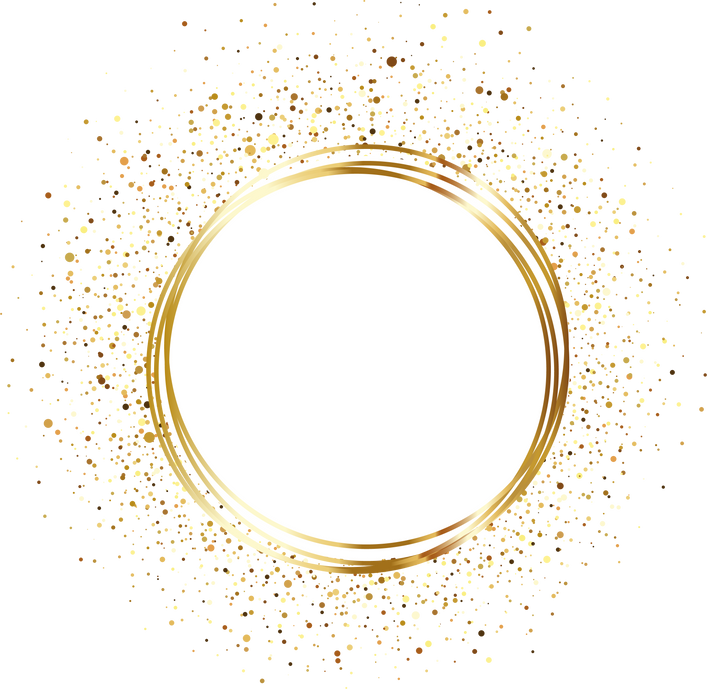 Gold round frame and confetti